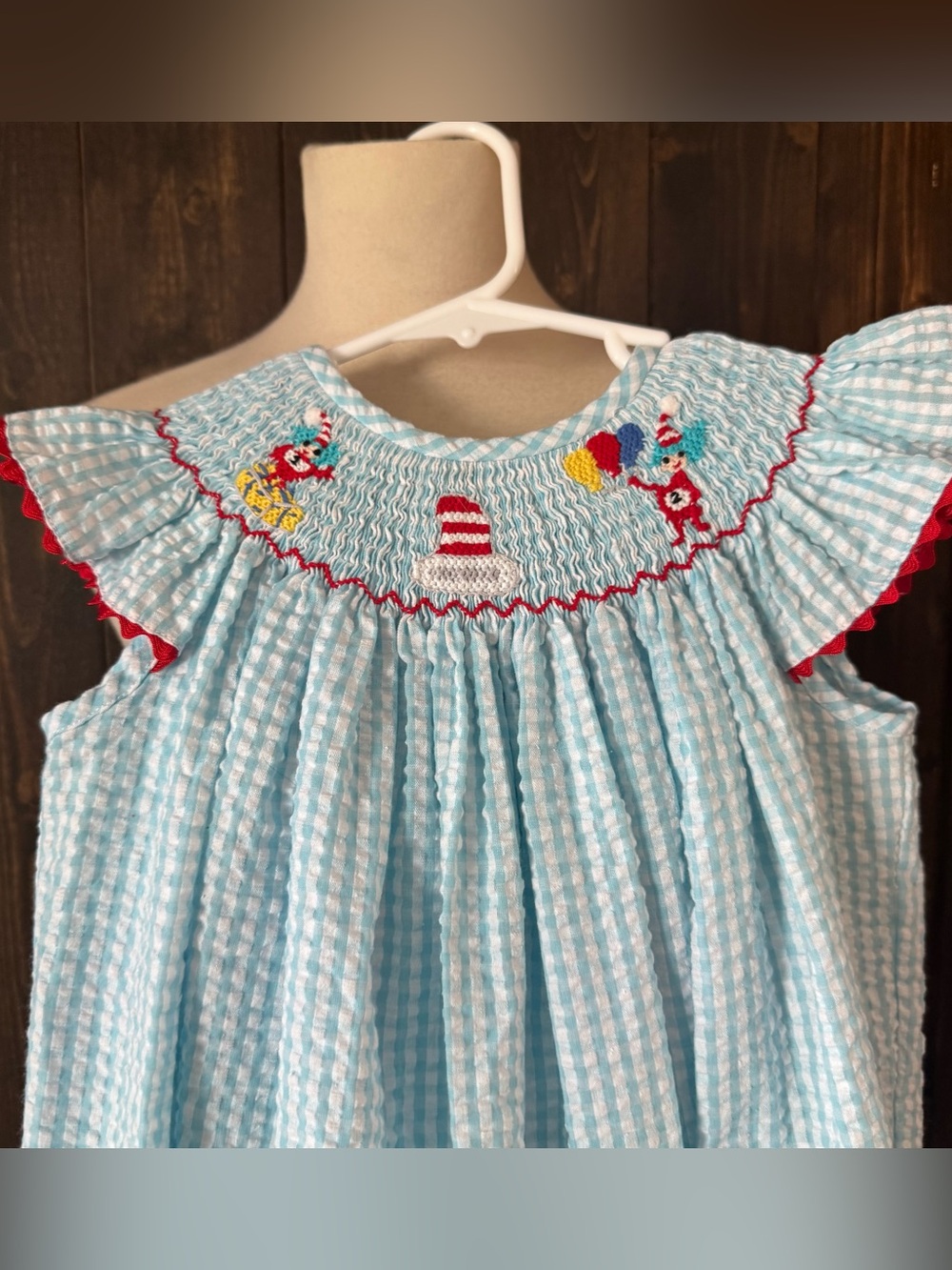 Girls Three Sisters Dr. Seuss Smocked Dress 3T Blue Gingham